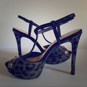 Olive + Animal Print T Strap Peep Toe Heels